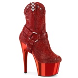 Rojo strass botines western cowboy plataforma 18 cm ADORE-1029CHRS