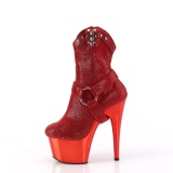 Rojo strass botines western cowboy plataforma 18 cm ADORE-1029CHRS