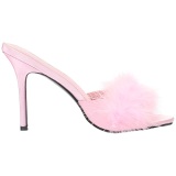 Rosa 10 cm CLASSIQUE-01F pantuflas tacn alto mujer con plumas de marabu