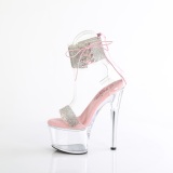 Rosa 18 cm PASSION-727RS plataforma transparentes tacones con correa al tobillo