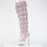 Rosa 18 cm pole dance exotic plataforma botas overknee con flecos strass