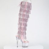 Rosa 18 cm pole dance exotic plataforma botas overknee con flecos strass