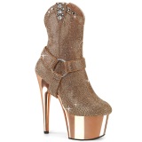 Rosa Oro strass botines western cowboy plataforma 18 cm ADORE-1029CHRS