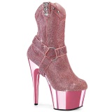 Rosa strass botines western cowboy plataforma 18 cm ADORE-1029CHRS