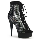 Tejido de malla y strass 15 cm DELIGHT botines con cordones en negro