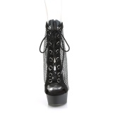 Tejido de malla y strass 15 cm DELIGHT botines con cordones en negro