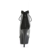 Tejido de malla y strass 15 cm DELIGHT botines con cordones en negro