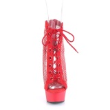 Tejido de malla y strass 15 cm DELIGHT botines con cordones en rojo