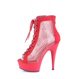 Tejido de malla y strass 15 cm DELIGHT botines con cordones en rojo