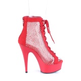 Tejido de malla y strass 15 cm DELIGHT botines con cordones en rojo