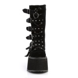 Terciopelo 9 cm DAMNED-225 mujeres plataforma botas hasta la pantorrilla con hebilla negro