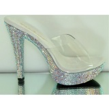 Transparente 13 cm COCKTAIL-501DM Mules Tacn Alto Piedras Strass