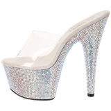 Transparente Plata 18 cm BEJEWELED-701DM Strass Plataforma Mules Altos