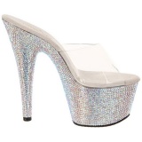 Transparente Plata 18 cm BEJEWELED-701DM Strass Plataforma Mules Altos