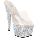 Transparente Plata 18 cm BEJEWELED-701DM Strass Plataforma Mules Altos