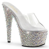 Transparente Plata 18 cm BEJEWELED-701MS Strass Plataforma Mules Altos