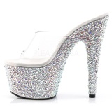 Transparente Plata 18 cm BEJEWELED-701MS Strass Plataforma Mules Altos