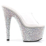 Transparente Plata 18 cm BEJEWELED-701MS Strass Plataforma Mules Altos