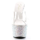 Transparente Plata 18 cm BEJEWELED-701MS Strass Plataforma Mules Altos