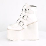 Vegano 14 cm SWING-105 plataforma botines mujer con hebilla blanco