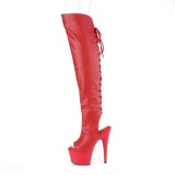 Vegano 18 cm ADORE-3019 tacn aguja botas altas punta abierta con cordones rojo