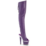 Vegano 18 cm SPECTATOR-3030 tacn aguja botas altas punta abierta con cordones purpura