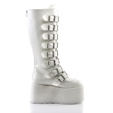 Vegano 9 cm DAMNED-318 plataforma botas hasta la rodilla mujer con hebilla blanco