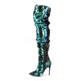 Verde Lentejuelas 13 cm COURTLY-3011 botas altas pleaser