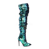 Verde Lentejuelas 13 cm COURTLY-3011 botas altas pleaser