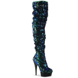 Verde Lentejuelas 15 cm DELIGHT-3004 botas altas pleaser