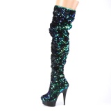 Verde Lentejuelas 15 cm DELIGHT-3004 botas altas pleaser